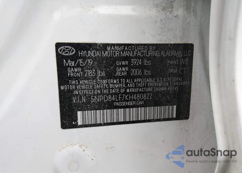 2019 Hyundai Elantra Value Edition из США, поврежденный, VIN 5NPD84LF7KH480822